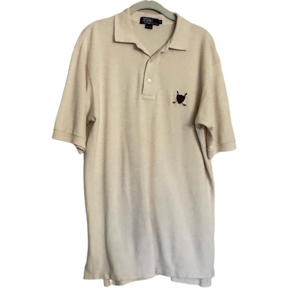 VINTAGE Polo Golf Ralph Lauren Shirt Mens Medium M Ivory Crest Short Sleeve - Picture 1 of 12